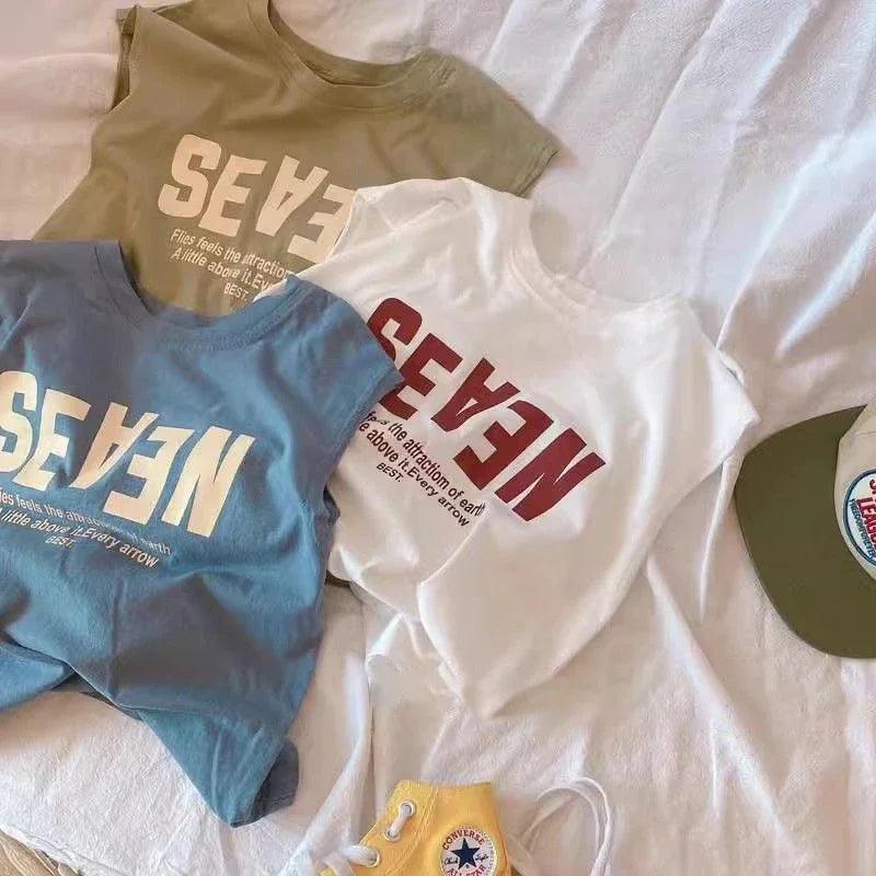 Children'S New Fashion Summer T-Shirts Boys Girls Sleeveless Vests Cartoon Tee Tops 100% Cotton Comfortable Kids T-Shirt Clothes