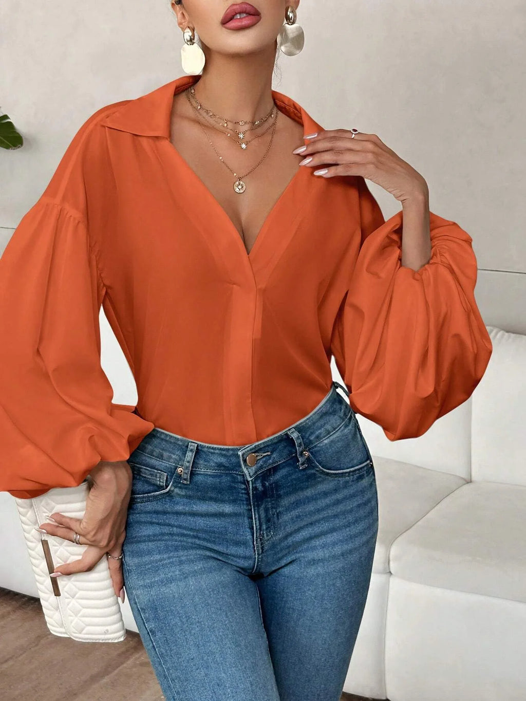 Boho Women's Blouses Spring Fall New Fashion French Polka Dot Half-neck Design Loose Puff Long-sleeve Top Casual Shirts Women