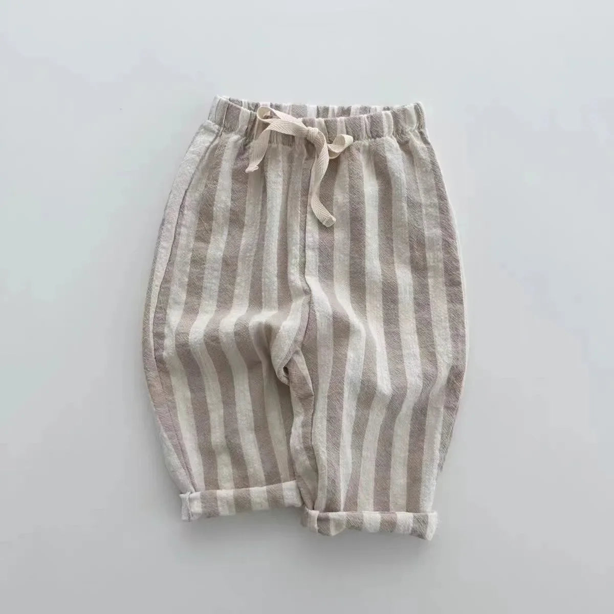 Vintage Linen Cotton Stripe Pants for Boys Casual Pocket Design Elastics Waist Pants for Toddler Girl Clothing Children Trousers