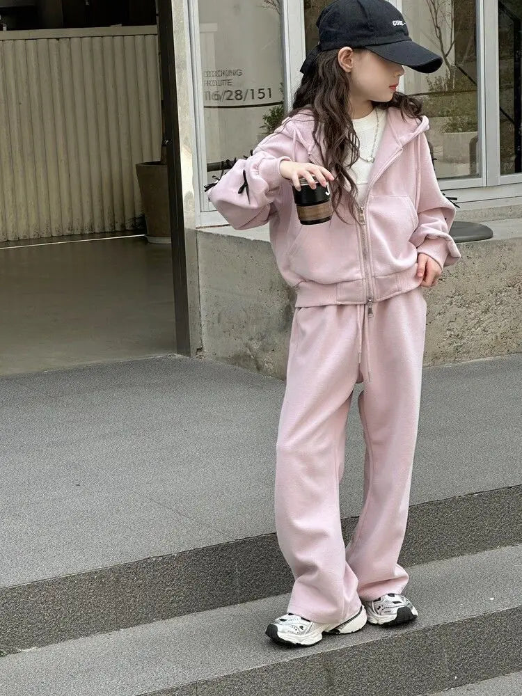 2026 casual spring winter girl cloth bow loose striped heart sweatshirt + wide leg pant teens children set 4 8 10 12 14 15 year