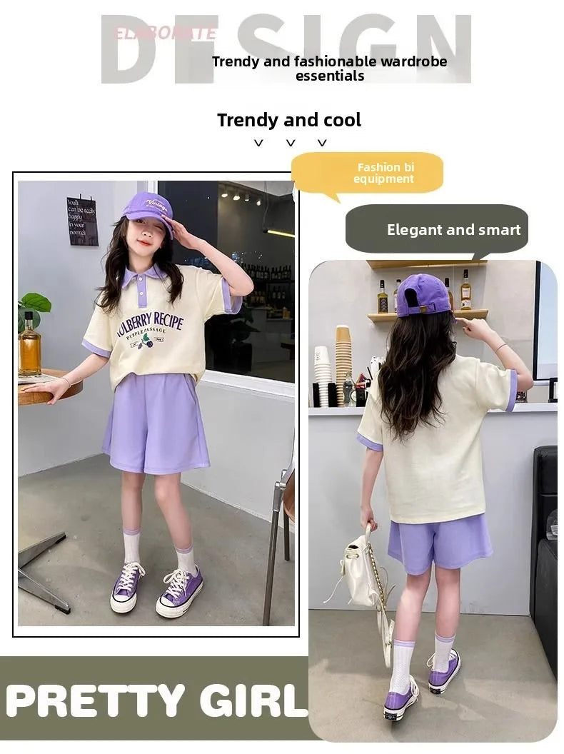 Summer Teenage Girls Clothes Set Children O-Neck Tshirt and Pleats Skirts Suit Student School Short Sleeve Tee Bottom Outfits