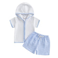 Toddler Kids Baby Girls Boys Summer Clothing Sets Short Sleeve Zipper Hood Tops with Plaid Print Shorts Beach Cover Up Outfits