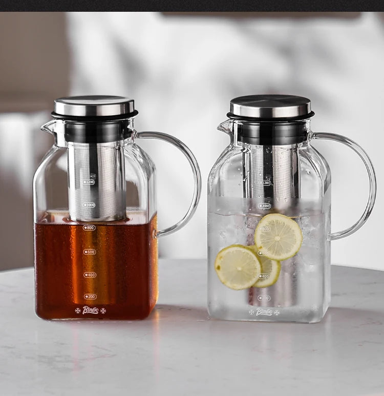 Bincoo 1200ML Glass Cold Brew Coffee Pot with double-layer Filter Cups Water Bottle Extracted Espresso Coffee Maker Juice Kettle