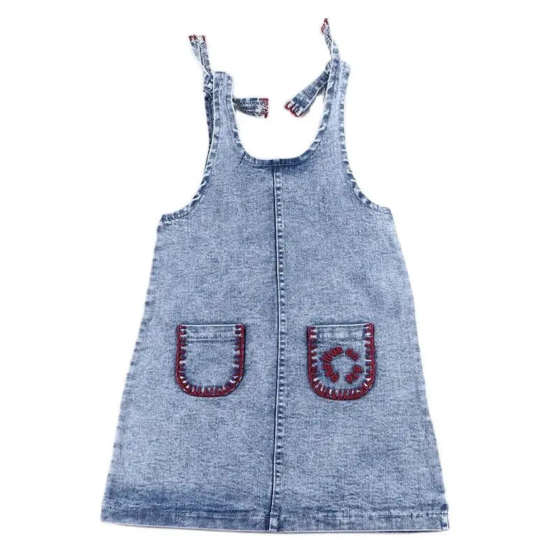 6m-12t 2024 New Summer Spring Denim Famliy Clothing Set Girls Suspender Dress Skirt Baby Sleeveless Romper Overall Boys Shirt
