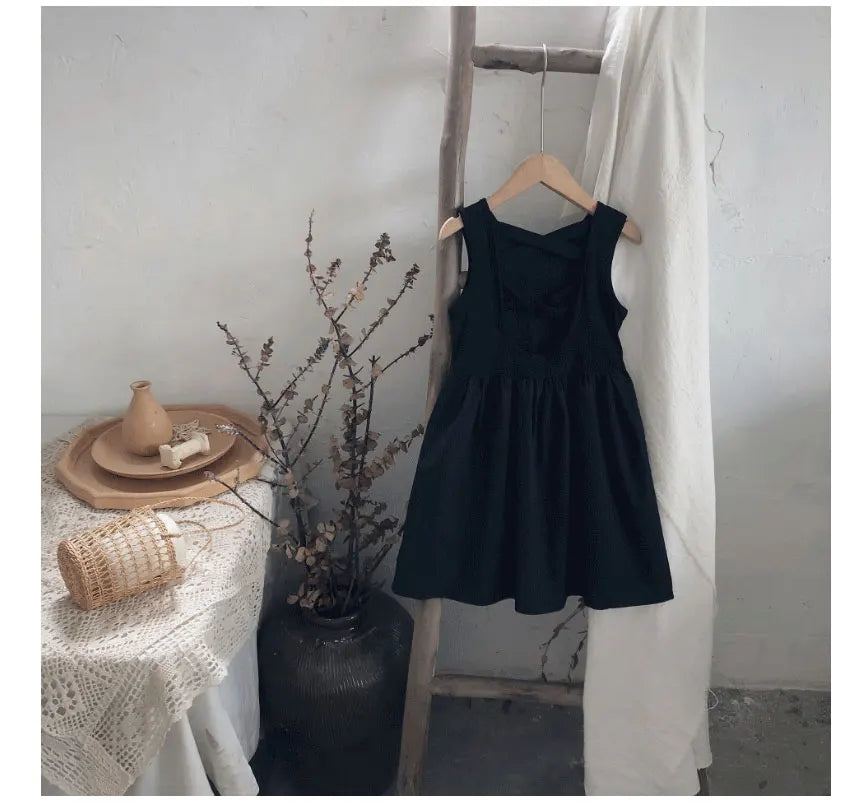 2024 Summer Girls Elegant Goth Dresss Black Sleeveless Tutu Dress Backless Off Shoulder Party Kid Dresses 2 3 4 5 6 8 Years Old