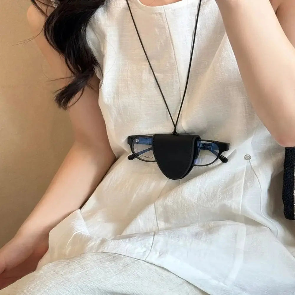 Unisex Leather Eyeglasses Storage Bag Pendant Durable Multifunction Glasses Clip Storage Hanging Rope Simple Hanging Neck Pouch