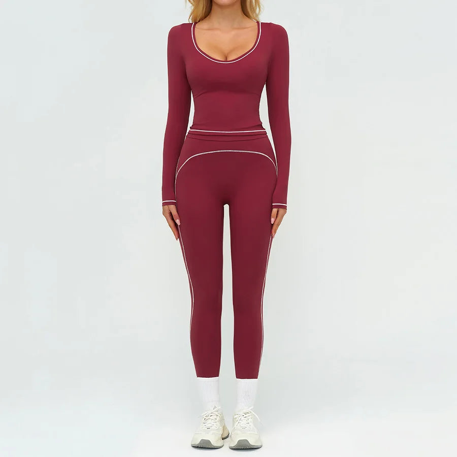 Yoga Set 2PCS Gym Clothes Sportswear Workout Outfits Women Long Sleeve Top Tracksuits Fitness Sports Bra Running Shorts Leggings