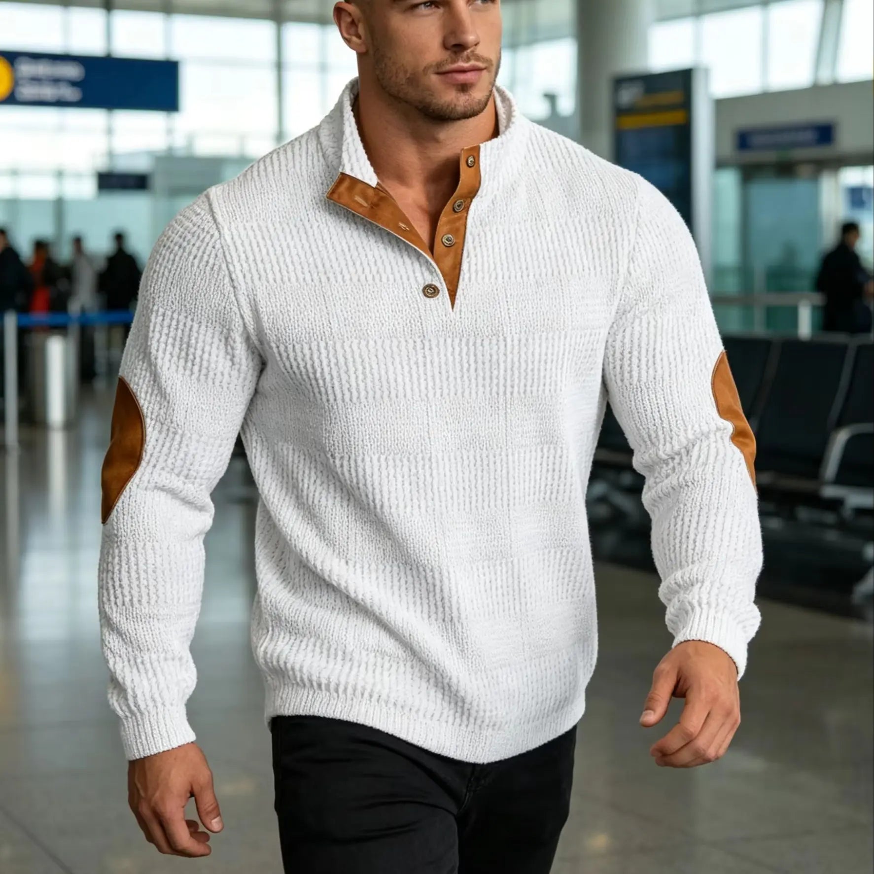 2026 New Spring Autumn Men's Jacquard Knit Sweatshirt, European Size Stand Collar Long Sleeve Loose Casual Outdoor Pullover