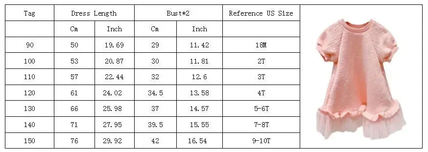 Girls Fashion Pink Princess Dress Kids Summer Puff Sleeve Casual Dresses Children Korean Style Mesh Clothing Gift Lolita Dress