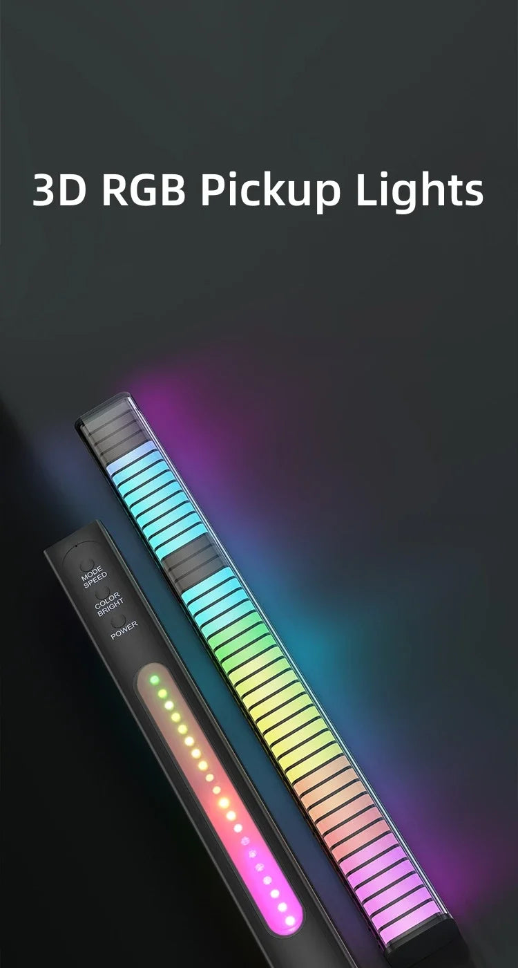 Smart RGB Sound Control Lights 3D Double Sided Pickup LED Lights Rhythm Ambient LAMP APP Control For Car Gaming Desktop Lights