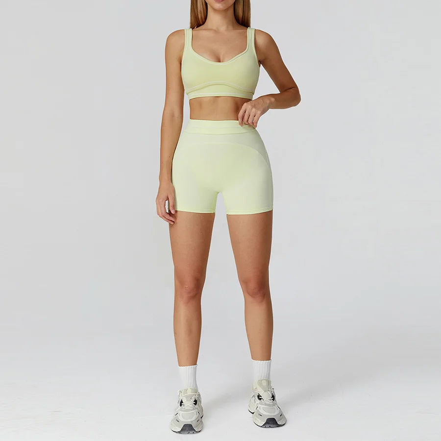 Yoga Set 2PCS Gym Clothes Sportswear Workout Outfits Women Long Sleeve Top Tracksuits Fitness Sports Bra Running Shorts Leggings