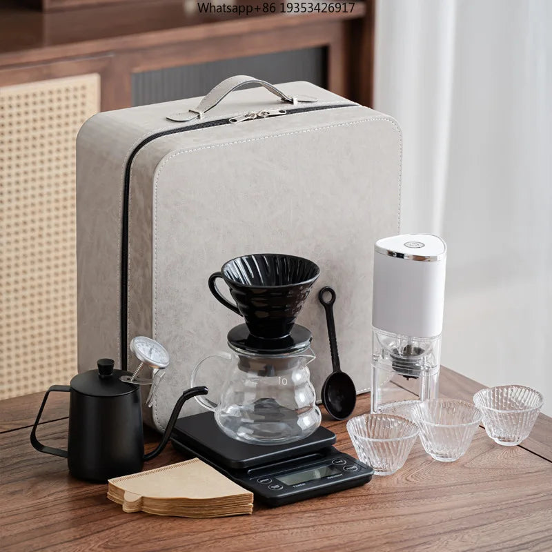 New V60 Travel Hand Brew Coffee Electric Bean Grinder Gift Box Set Stainless Steel Coffee Suitable for Pot Household Storage