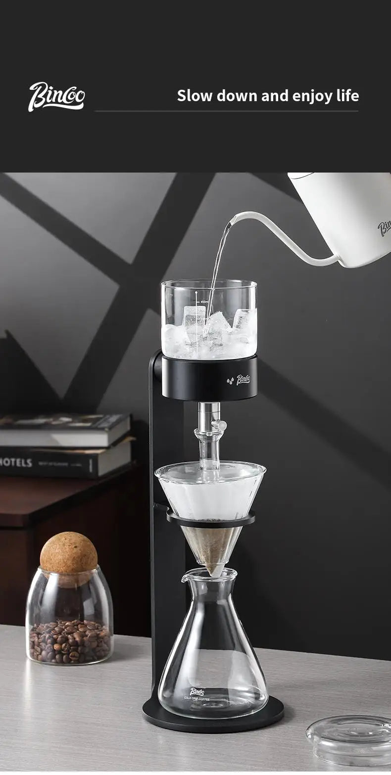 BINCOO L-Shaped Cold Brew Coffee Dripper Cold Brew Drip Coffee Maker Ice Brew Drip-Style Low-Temperature Slow-Brewed Coffee