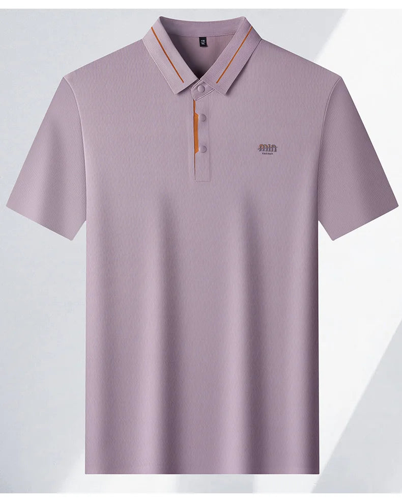 Luxury brand ice silk short sleeve polo shirt men's summer fashion letter embossed comfort breathable leisure high-end T-shirt