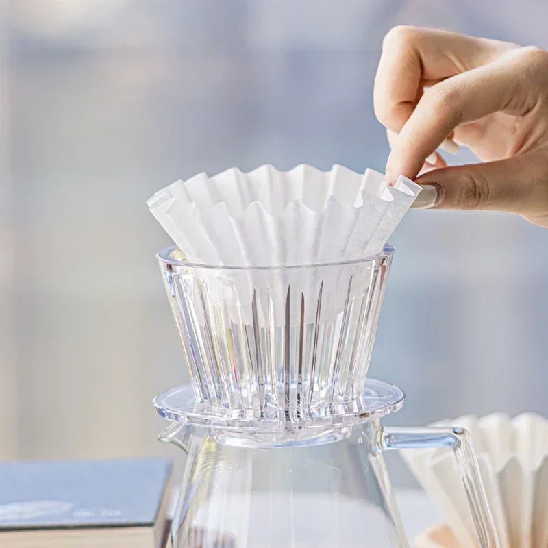 1 PC Acrylic Pour Over Coffee Filter Cup Set Cake Shaped Flat Bottom Home Brewing Kit with Filter Papers Reusable Easy Clean