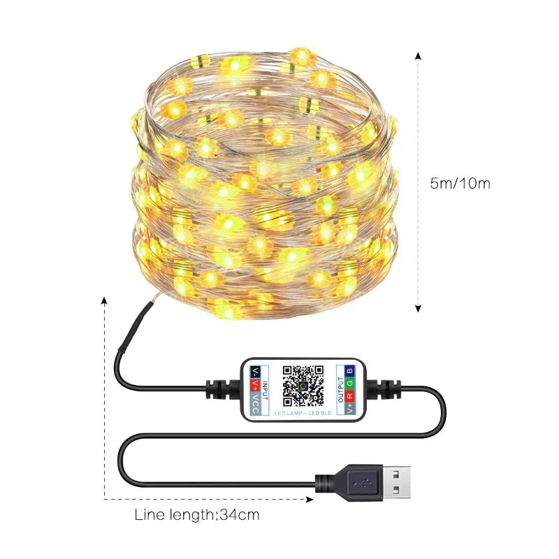 2-20M RGB LED String Lights with App Control Bluetooth USB Fairy Lights Color Changing DIY Decor for Gaming Party Live Streaming