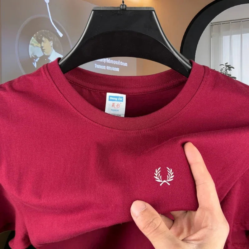 100% pure cotton high-end brand men's round neck short sleeved top summer fashion luxury wheat embroidery design casual T-shirt