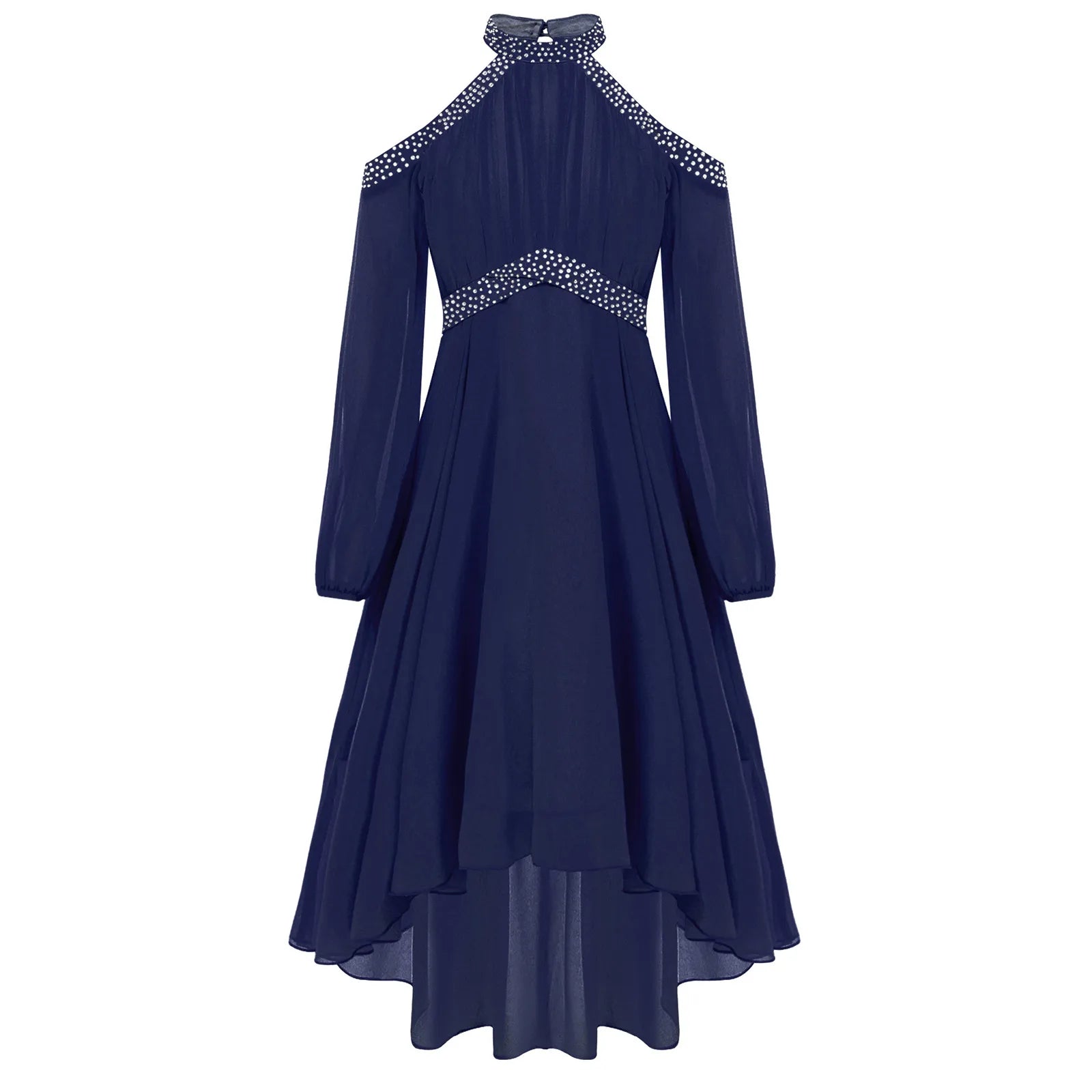 Kids Girls Elegant Party Dress Halter Off-shoulder High Waist Ruffled Chiffon Dresses Wedding Birthday Pageant Evening Prom Gown