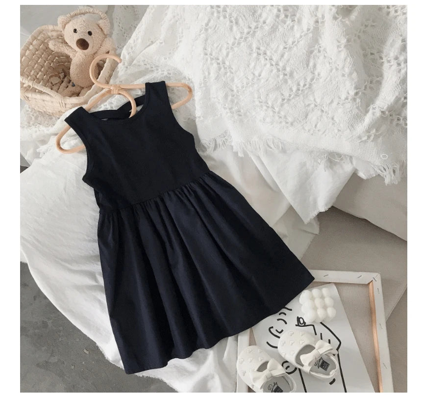 2024 Summer Girls Elegant Goth Dresss Black Sleeveless Tutu Dress Backless Off Shoulder Party Kid Dresses 2 3 4 5 6 8 Years Old
