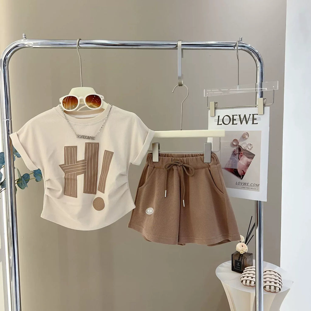New Girls Summer Sets Children Casual Printed T-Shirt Suit Kids Short-Sleeve Top+Shorts Pcs Outfits Teenager Fashion Clothes