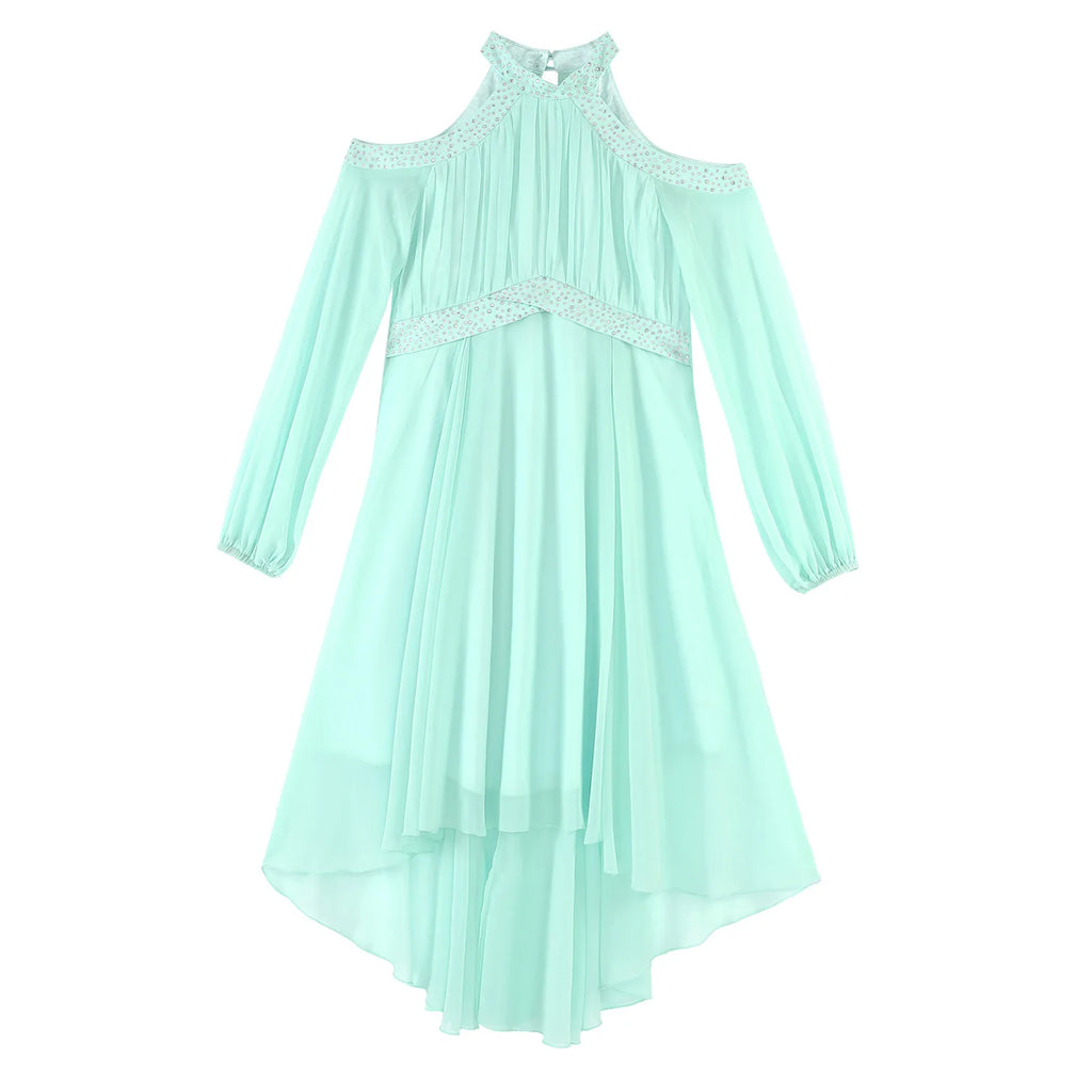 Kids Girls Elegant Party Dress Halter Off-shoulder High Waist Ruffled Chiffon Dresses Wedding Birthday Pageant Evening Prom Gown