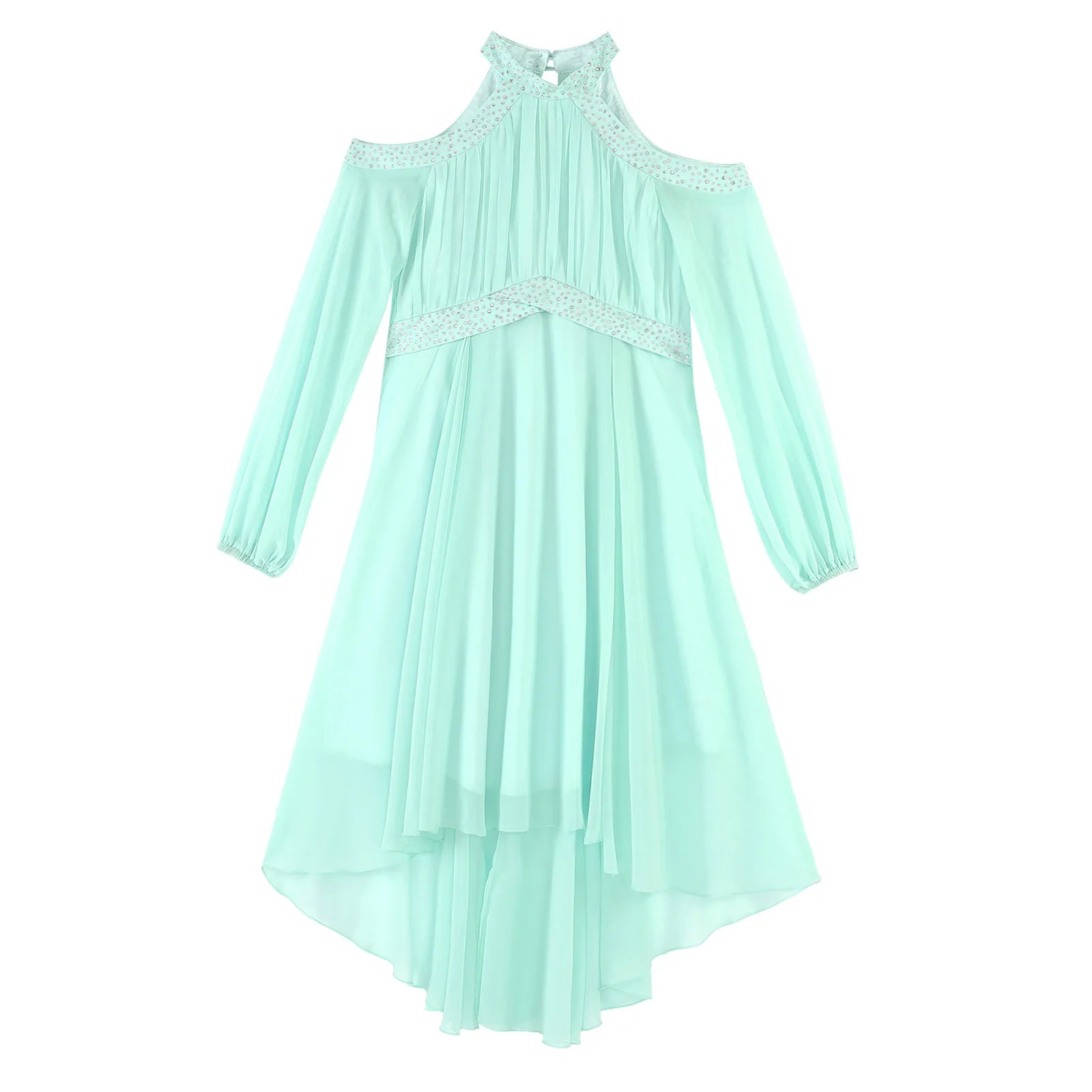 Kids Girls Elegant Party Dress Halter Off-shoulder High Waist Ruffled Chiffon Dresses Wedding Birthday Pageant Evening Prom Gown