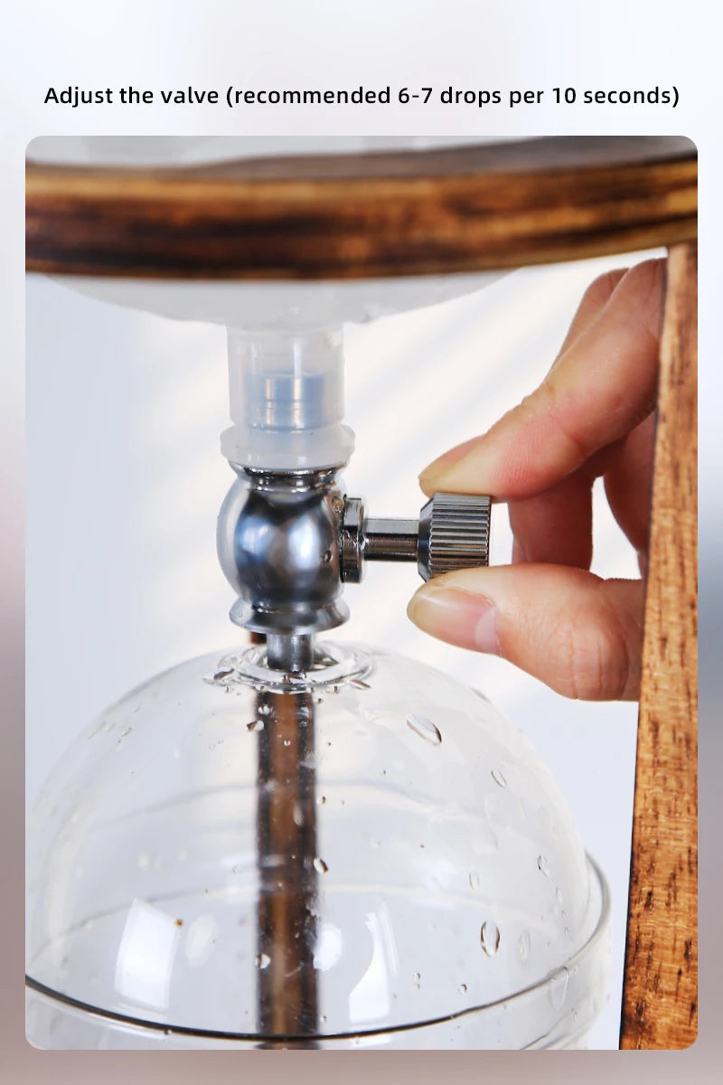 Home Wooden Stand Borosilicate Glass Ice Drop Pot Iced Cold Tower Drip Commercial Cold Brew Coffee Maker