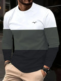 2025 New Men's Casual Long-sleeved Striped and Eagle Emblem Breathable Round-neck Long-sleeved T-shirt Multi-functional Clothing
