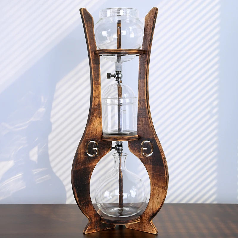Home Wooden Stand Borosilicate Glass Ice Drop Pot Iced Cold Tower Drip Commercial Cold Brew Coffee Maker