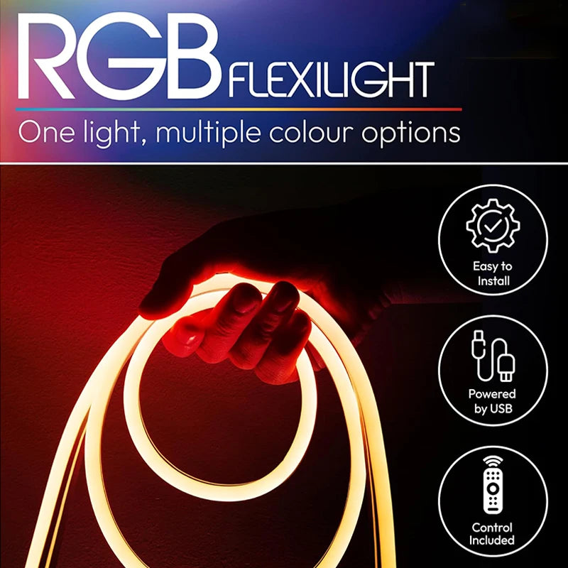 USB LED Neon Rope Lights, RGB Led Strip Lights with Remote, Color Changing Flexible Led Light Strip, Gaming 5V Neon Lights