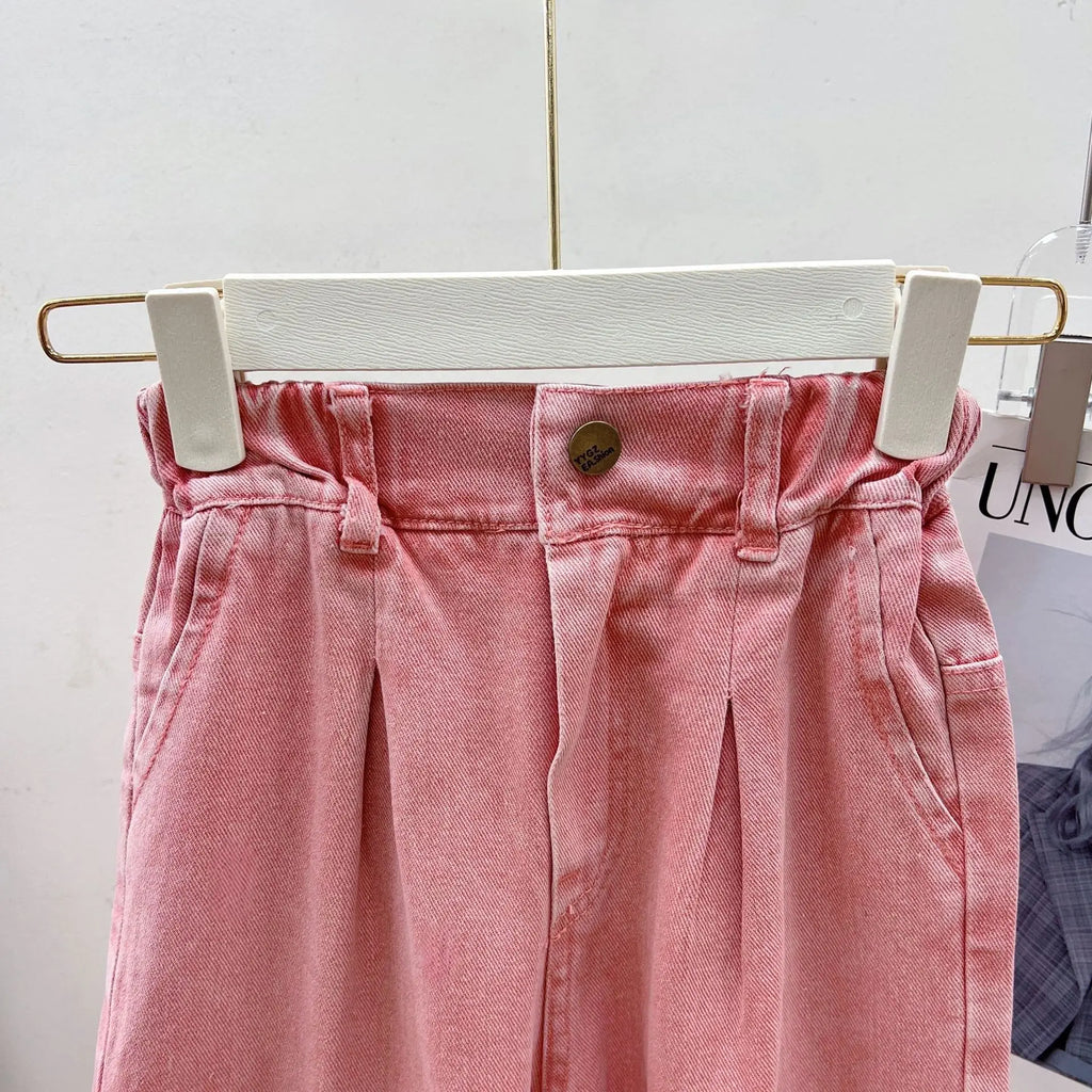 2025 Spring Autumn New Girls Clothing Set Teen Girls Solid Color Denim Jacket+Wide Leg Pants 2Pcs  For 4-12Y Kids Fashion Outfit