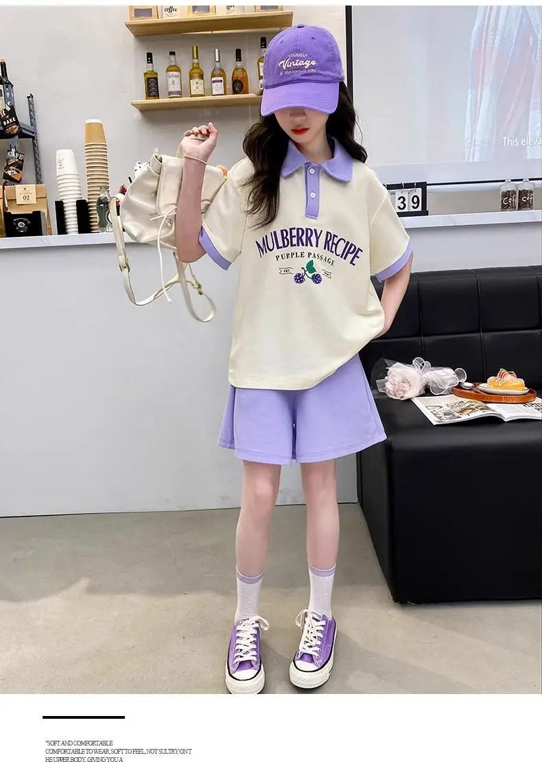 Summer Teenage Girls Clothes Set Children O-Neck Tshirt and Pleats Skirts Suit Student School Short Sleeve Tee Bottom Outfits