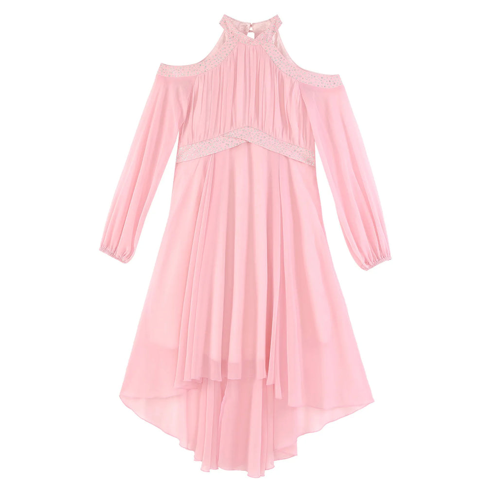 Kids Girls Elegant Party Dress Halter Off-shoulder High Waist Ruffled Chiffon Dresses Wedding Birthday Pageant Evening Prom Gown