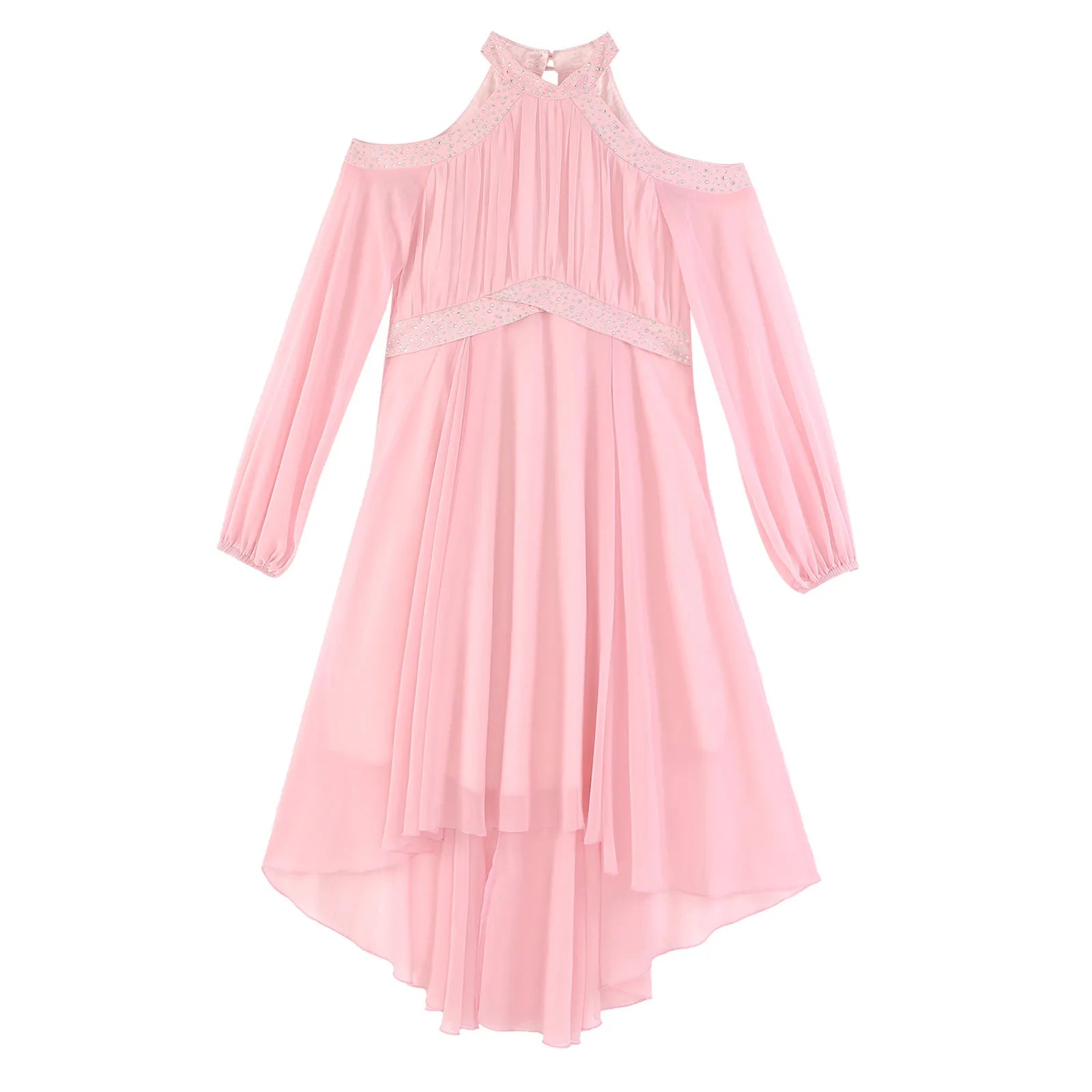 Kids Girls Elegant Party Dress Halter Off-shoulder High Waist Ruffled Chiffon Dresses Wedding Birthday Pageant Evening Prom Gown