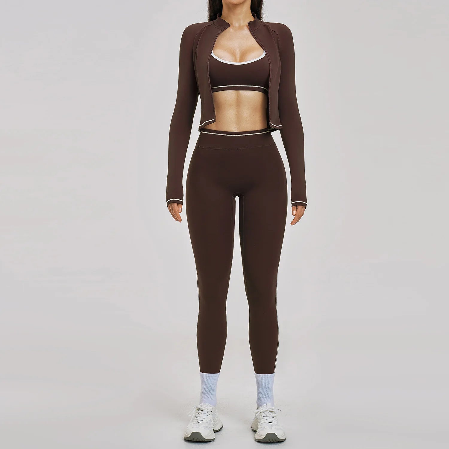 3PCS Yoga Suit Women Tracksuit Sports Outfits Gym Set Running Workout Clothes Long Sleeve Sports Bra Athletic Wear Yoga Clothing