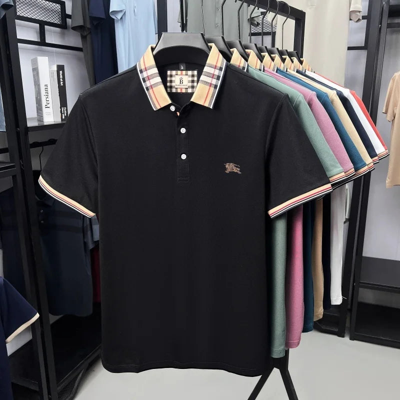 Luxury brand silk cotton short sleeve polo shirt fashion Paul Pony embroidered men's T-shirt summer comfort business casual top