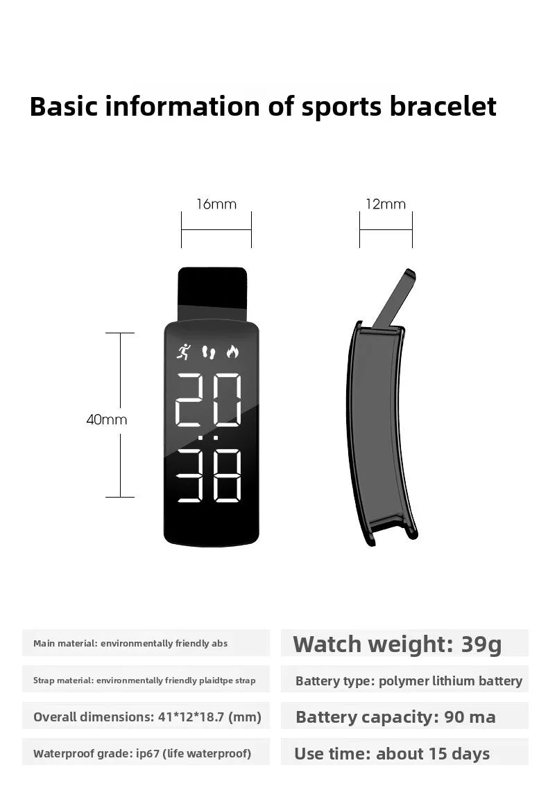 Sports smart bracelet with vibration alarm clock, running pedometer bracelet for male and female students