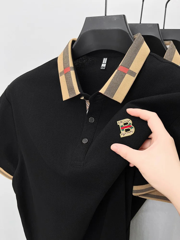 Luxury brand logo short sleeve polo shirt men summer new high-end silk cotton breathable Paul T-shirt fashion casual men's wear