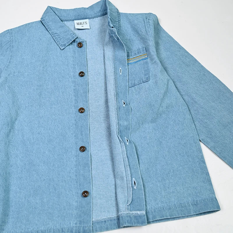 Summer kids clothes denim blue boy and girl dress t-shirt top set baby romper skirt colorful embroidery stripes children outfit