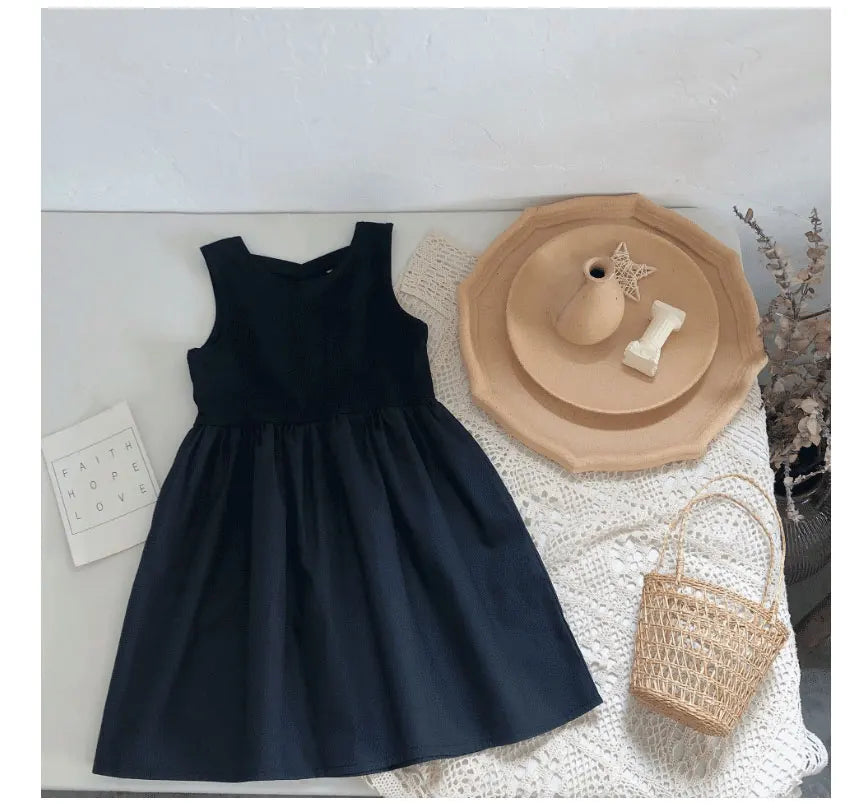 2024 Summer Girls Elegant Goth Dresss Black Sleeveless Tutu Dress Backless Off Shoulder Party Kid Dresses 2 3 4 5 6 8 Years Old
