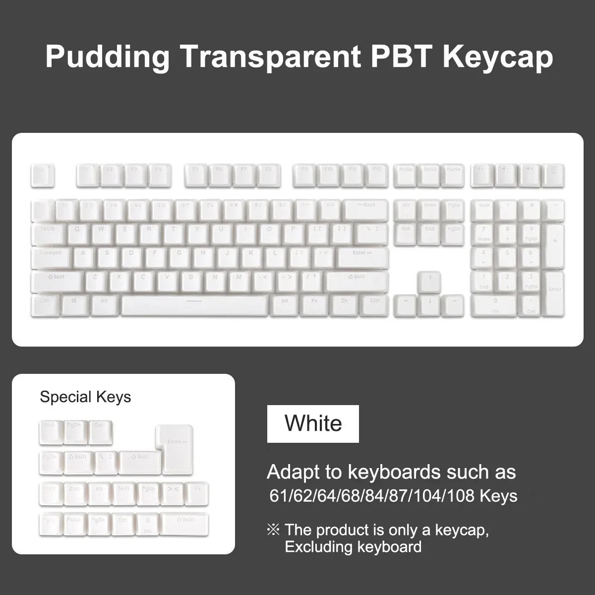 Pudding Keycaps, PBT Shine Through Keycaps 130 Keys Set OEM Profile, for 100%, 75%, 65%, 60% Keyboard for Mechanical Keyboard