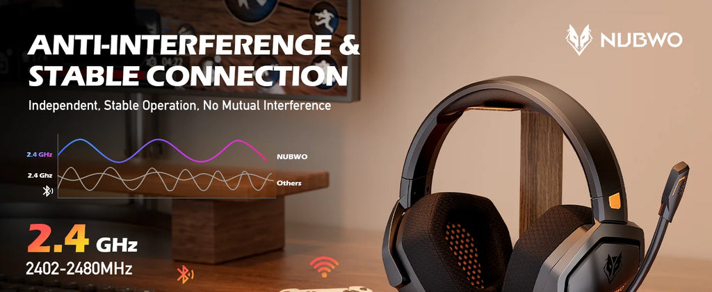 NUBWO G06 Dual Wireless Gaming Headphones 2.4GHz Bluetooth 5.3 Headsets Gamer with Microphone for PS5, PS4, PC, Mobile, Switch