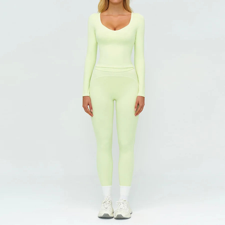 Yoga Set 2PCS Gym Clothes Sportswear Workout Outfits Women Long Sleeve Top Tracksuits Fitness Sports Bra Running Shorts Leggings