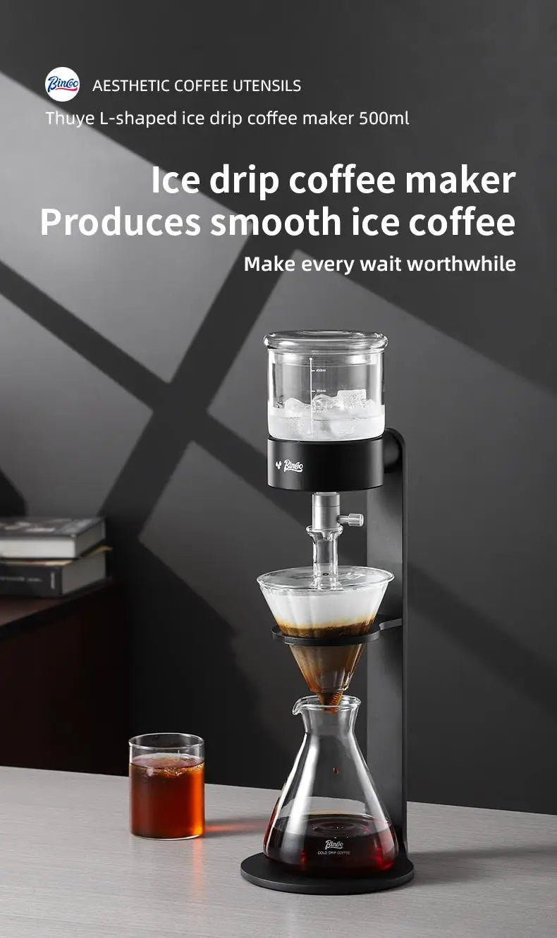 BINCOO L-Shaped Cold Brew Coffee Dripper Cold Brew Drip Coffee Maker Ice Brew Drip-Style Low-Temperature Slow-Brewed Coffee
