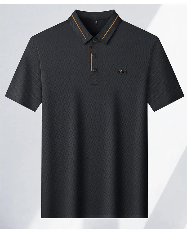 Luxury brand ice silk short sleeve polo shirt men's summer fashion letter embossed comfort breathable leisure high-end T-shirt