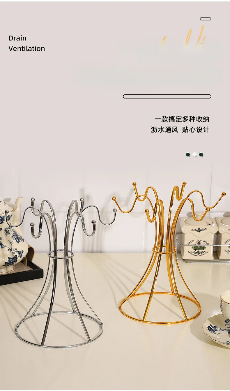 Home Desktop Flat Six Cup Iron Frame, Kitchen Inverted Water Cup Storage Rack, Restaurant Coffee Cup Storage And Drainage Rack
