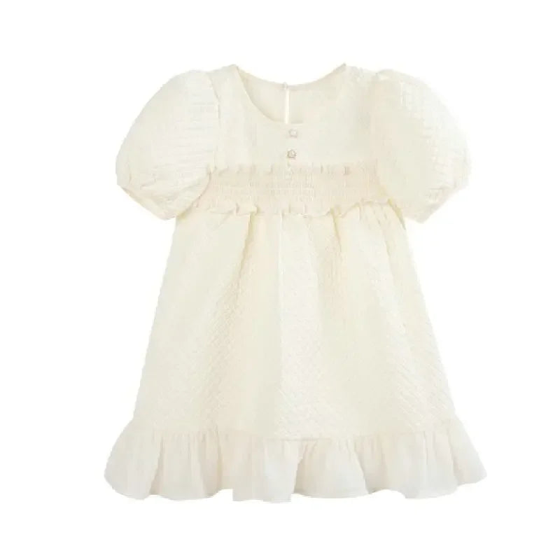 Girls Fashion Pink Princess Dress Kids Summer Puff Sleeve Casual Dresses Children Korean Style Mesh Clothing Gift Lolita Dress