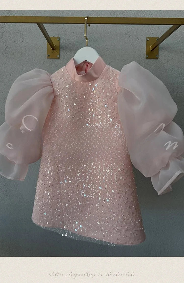 Teen Girl Clothes 2025 New Glitter Kids Girls Princess Gown Piano Recital Sweet Party Outfit Toddler Formal Wear Costume Vestido