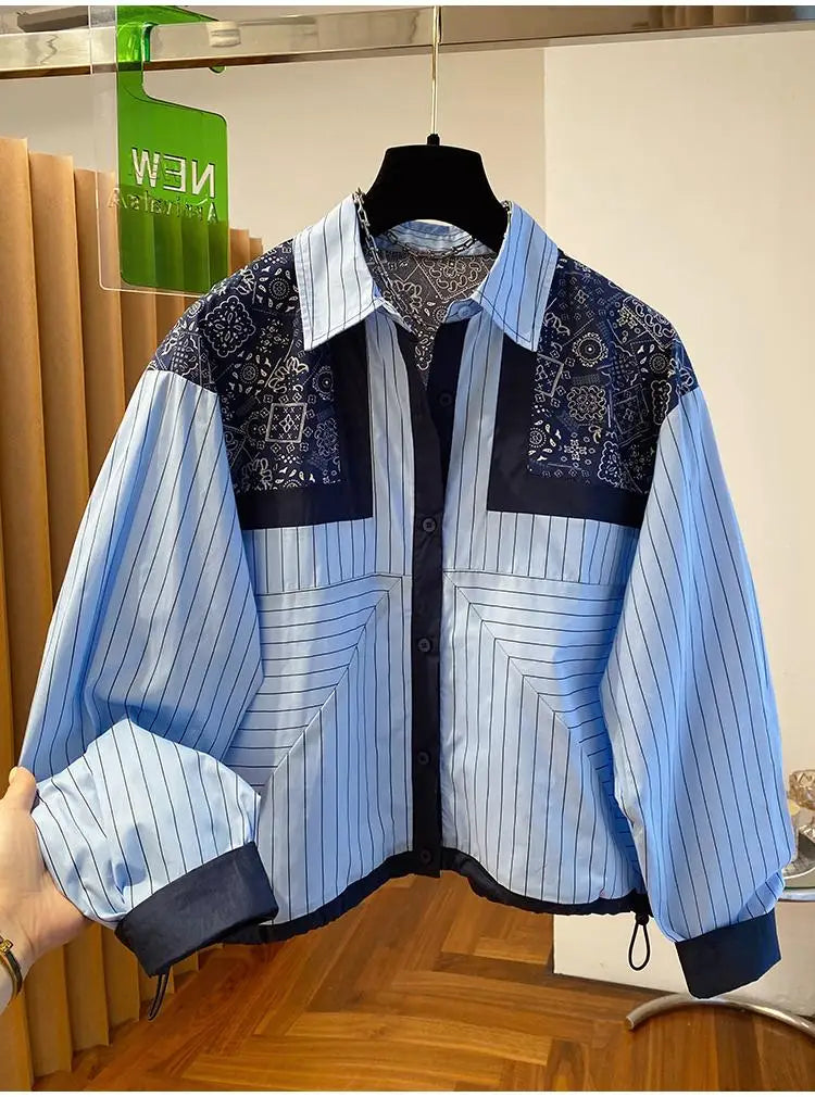 Chic Design Striped Long Sleeved Shirt Spring Autumn New Casual Retro Loose Shirts Versatile Women Fashion Tops