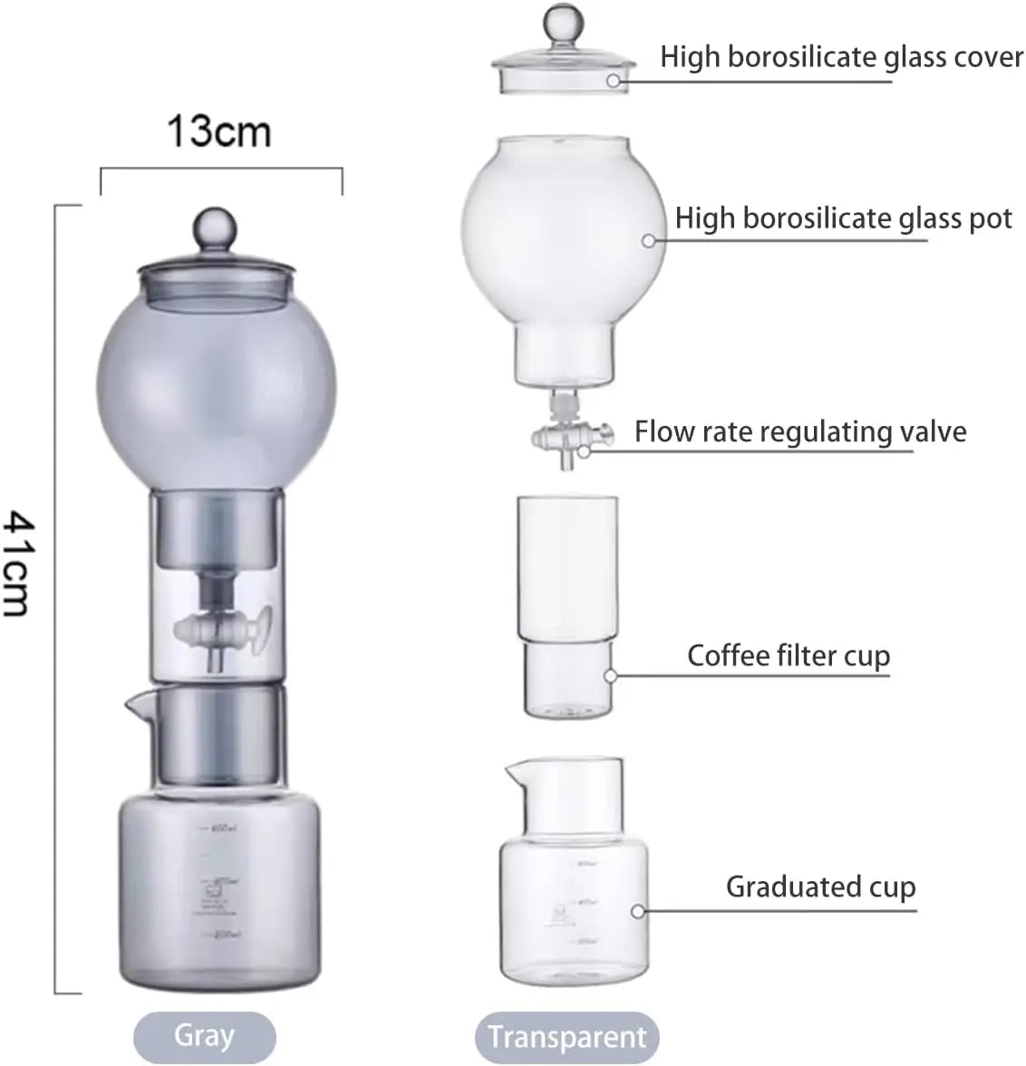 Ice Drip Coffee Maker,20oz Cold Brew Coffee Makers Pot, Filter Cold Brew Machine Borosilicate Glass Drip Barista Accessories